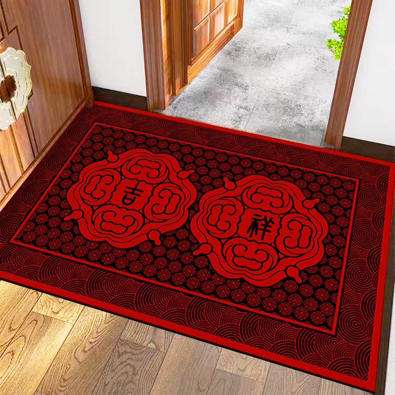 Paillasson Festif Rouge Style Chinois - Tapis d'Entrée Anti-Salissures pour le Nouvel An