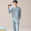 Pajamas men's spring and autumn pure cotton long-sleeved loungewear universal in all seasons, solid color, high-end sense, large size can 