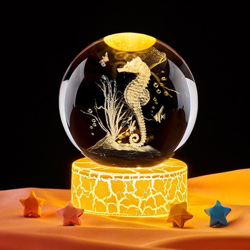Veilleuse Boule de Cristal Hippocampe Coloré - Cadeau Parfait pour les Anniversaires d'Amis