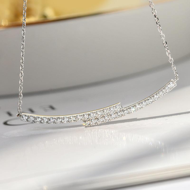 Collier pendentif S925 Argent Sterling Plaqué Or Double Rangée Zircon pour Femmes – Chaîne de Clavicule Élégante et Simple