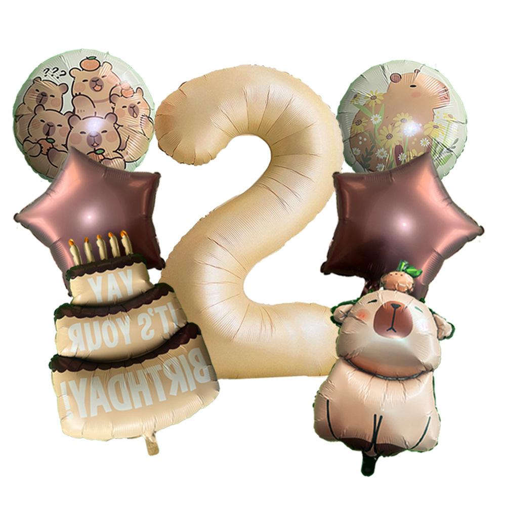 Animal Kapibara Birthday Daisy Flower Aluminum Film Latex Balloon Set Banquet Arrangement Supplies