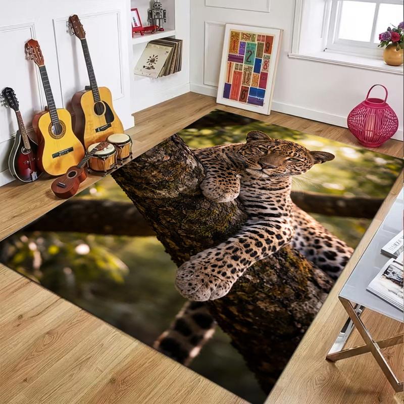 Wild Leopard Print Area Rug Non-Slip Washable Soft Wildlife Floor Mat for Living Room Bedroom Jungle Home Decor