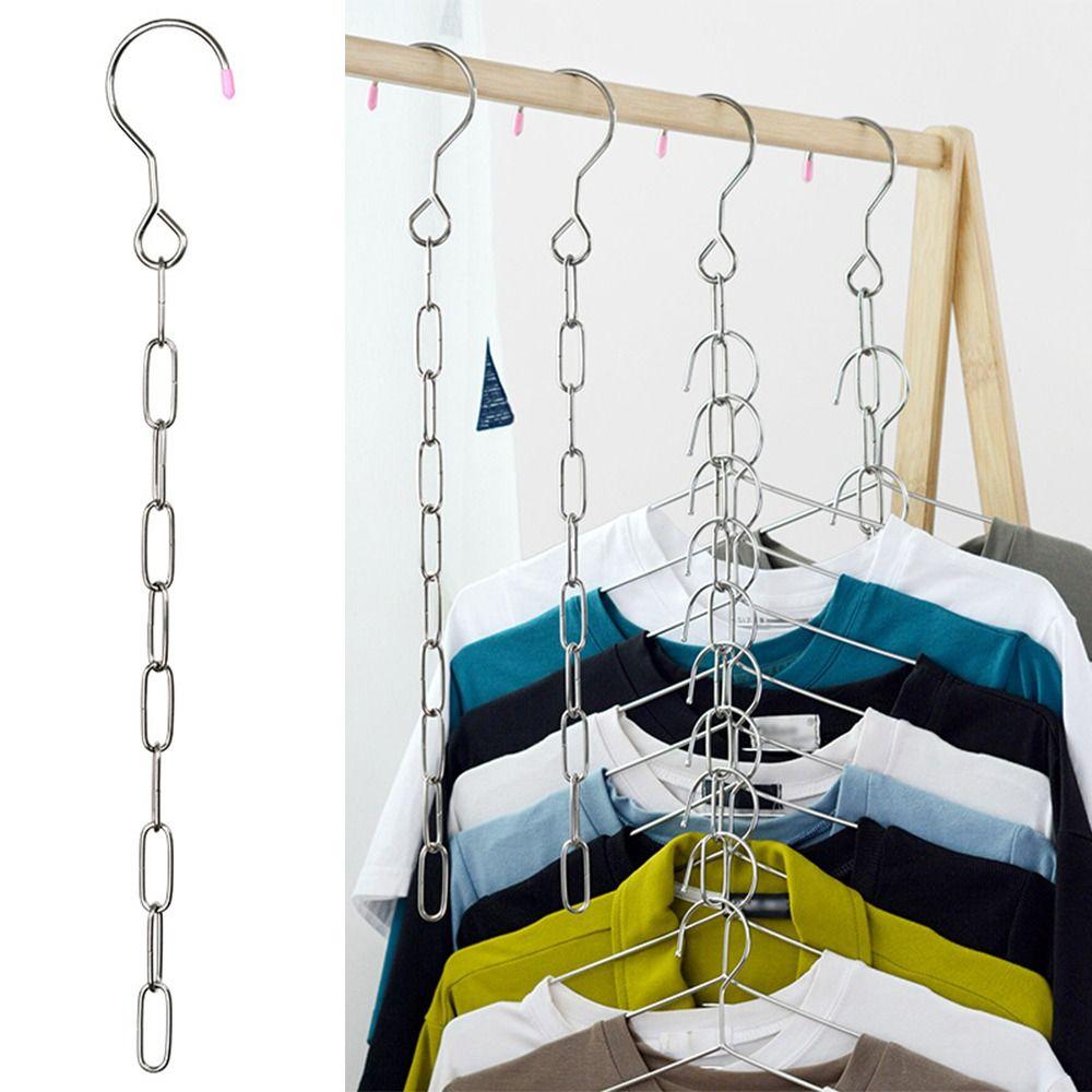 Metal Hooks Clothes Drying Rack Foldable Multi-port Clothes Hangers Iron Chain Space Saving Closet Organizer Wardrobe Storage