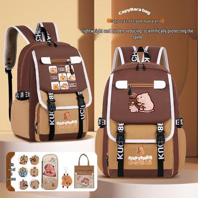 Large Capacity Water-Resistant Capybara Backpack for Kids - Lightweight, Spine-Protective School Bag