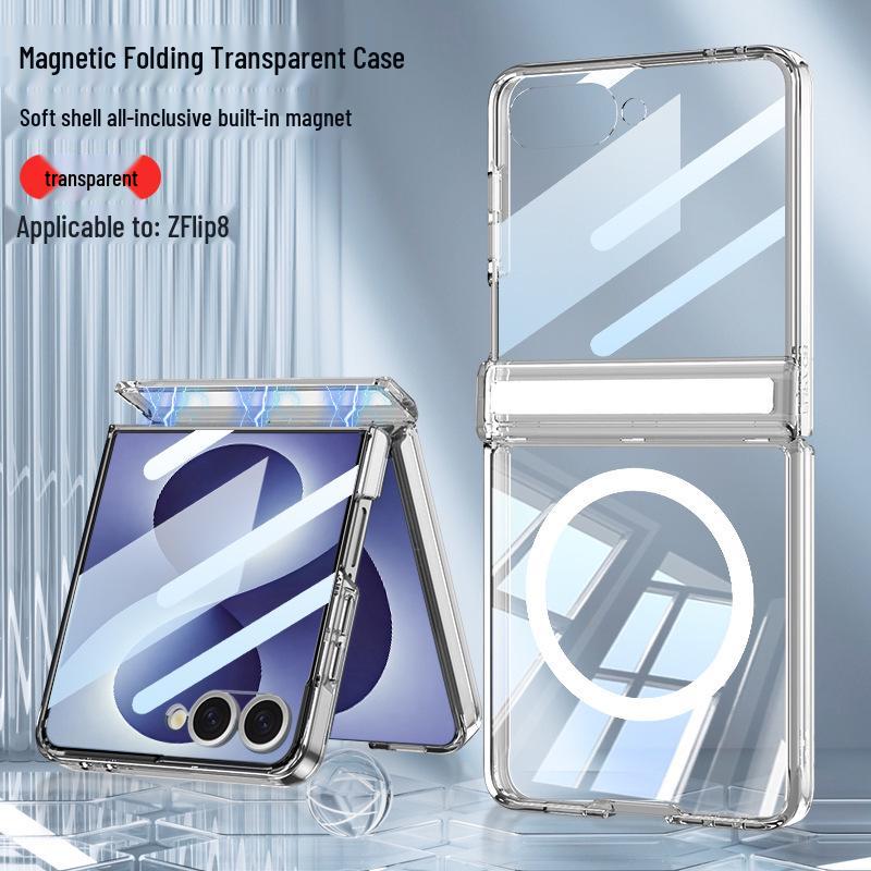 Samsung Z Flip 8 Case: Transparent, Magnetic, Wireless Charging, Soft Airbag Design, Solid Color.