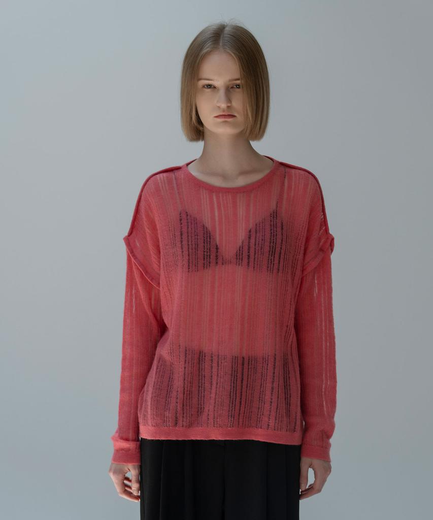 Mosyupamosyu Mohair See-Through Knit [Coral Pink]