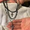 Punk Multi-Layer Cross Necklace Spicy Girl Vintage Beaded Long Cross Pendant Hip-pop Personalized Chain Long Necklace