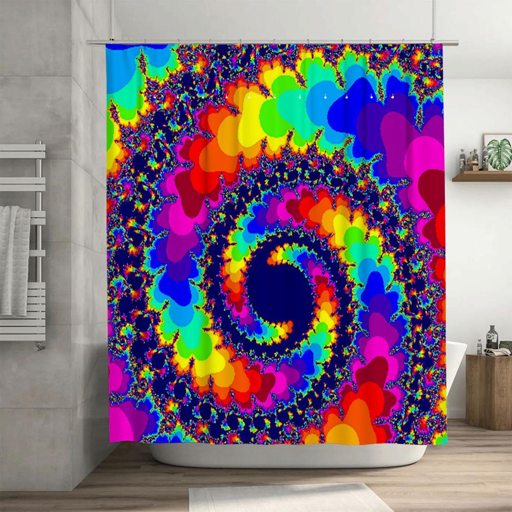 Brightly Colored Swirl Shower Curtain for Bathroom Decoration Multicolor Floral Pattern Waterproof Fabric Bath Mat Cover with Ho