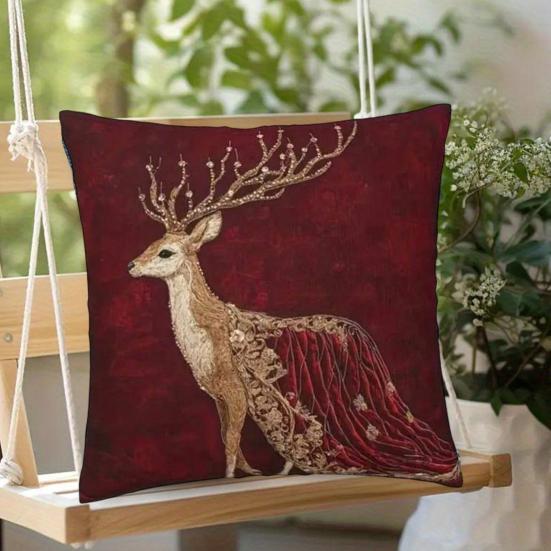 Kissenbezug Abnehmbares Waschbares Design Weicher Atmungsaktiver Stoff 2D Sika Hirsch Muster Kissenbezug Vielseitige Heimdekoration