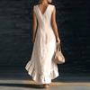 Ladies' Casual Sleeveless V-neck Ruffled Hem Cotton Linen Long Dress
