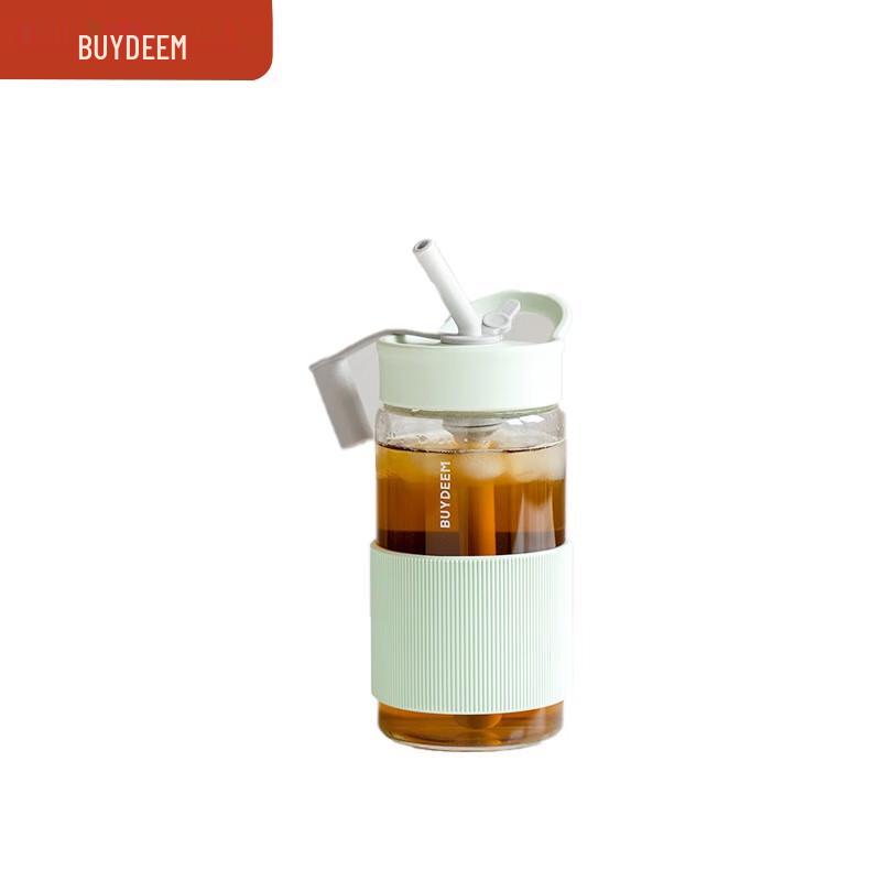 Buydeem 500ml High Borosilicate Glass Straw Cup with Handle & Sleeve