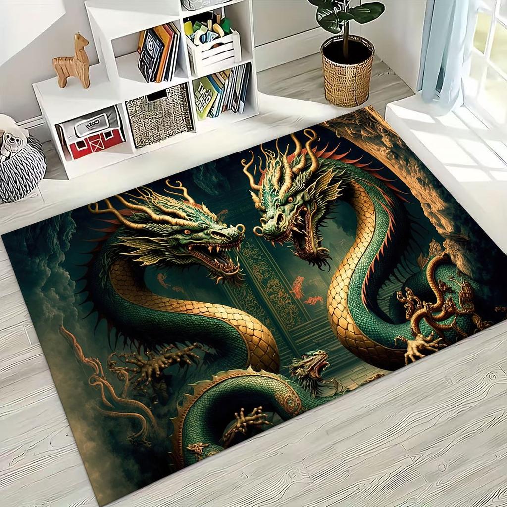 Magic Dragon Mythology Art Chinese Loong Cartoon Rug for Bedroom Living Room Sofa Home Doormat Decor, Large Non-slip Floor Mat