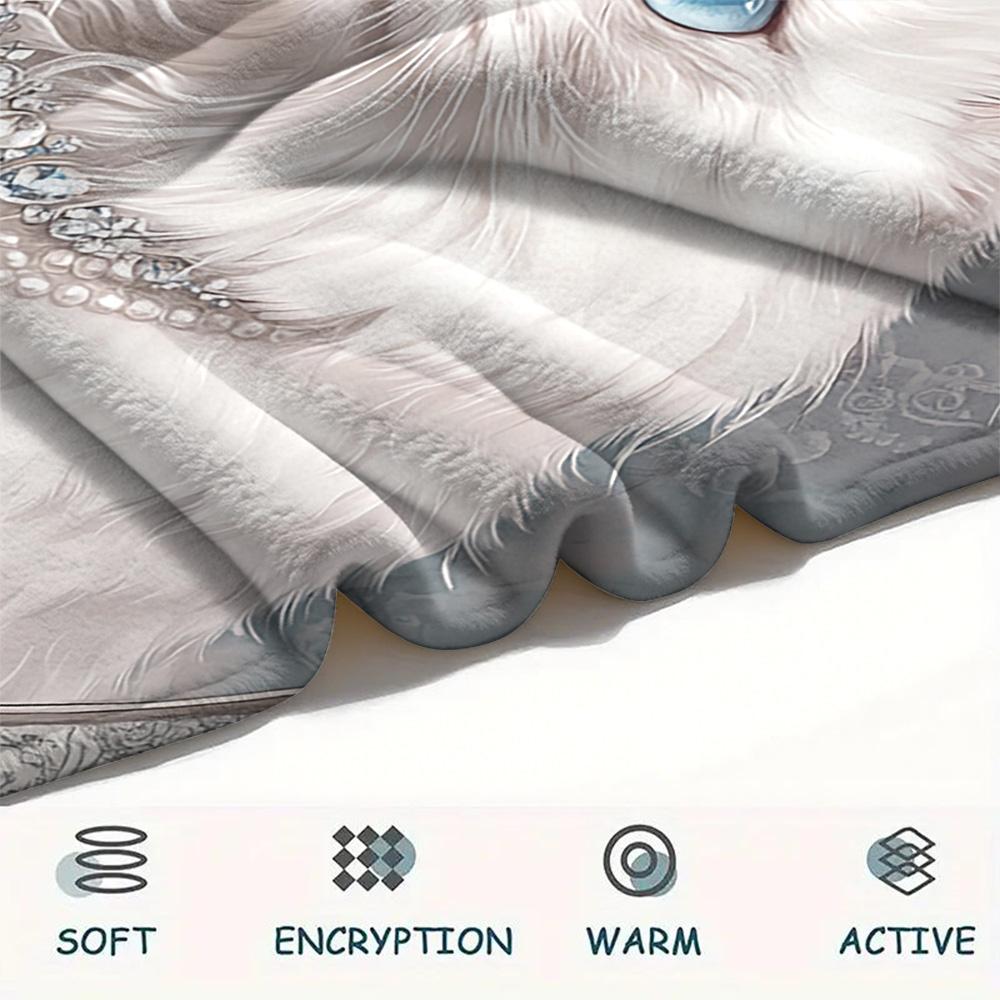 Weiße Katzen-Print Flanelldecke, Hohe Qualität, Bequem für alle Jahreszeiten, Heimdekoration, Wärme und Komfort, Perfekt für Weihnachtsgeschenke