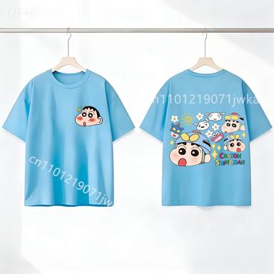 Summer Kids Clothes Anime Colour Tops Crayons Shin-chan Children Front Back Print T Shirt Kawaii Boy Girl Short Sleeve Tee Shirt