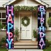 2 Pcs Happy Birthday Door Banner, Neon Lights Theme, Polyester Fabric, Easy to Hang, Indoor/Outdoor Use