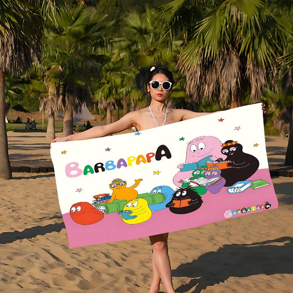 Cute Cartoon Les Barbapapa Microfiber Printed Beach Towel Mountain Climbing Yoga Beach Swimming Running Absorbent Soft Towel