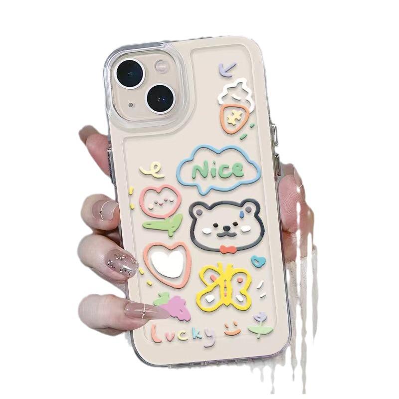 Graffiti Schmetterling Bär Sturzsichere Handyhülle für Apple iPhone 16 Pro Max, 15 Pro, 14, 13, 12 Pro - Transparentes Nischendesign