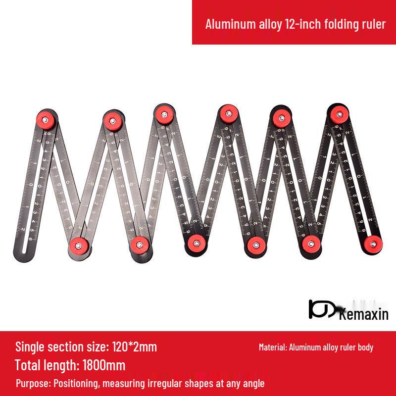 Aluminum Alloy Six-Fold Multifunctional Woodworking and Tile Measuring Ruler with Universal Locator