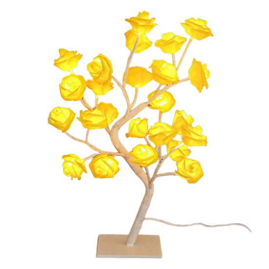 Rose Flower Tree Lamp 24 LED Rose Tree Table Lamp USB Powered Artificial Bonsai Flower Night Light for Bedroom Living Room Wedding Valentine's Day