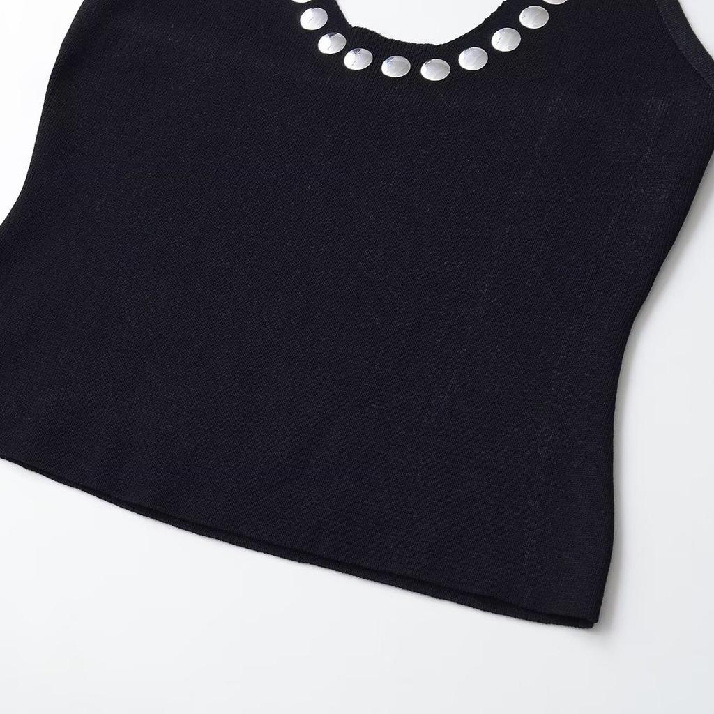 European and American style, new women's clothing, fashionable halter rivet decorative neck top 4813320