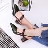 New Sandals Women's British Fashion Pointed Back Empty Metal Buckle Thick Heel High Heels