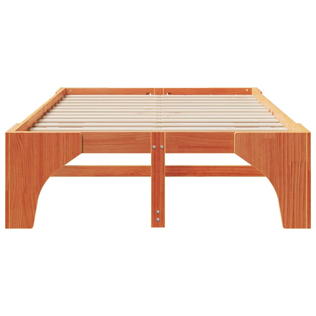 Brown Bed Frame 140 x 190 cm Solid Pine Wood