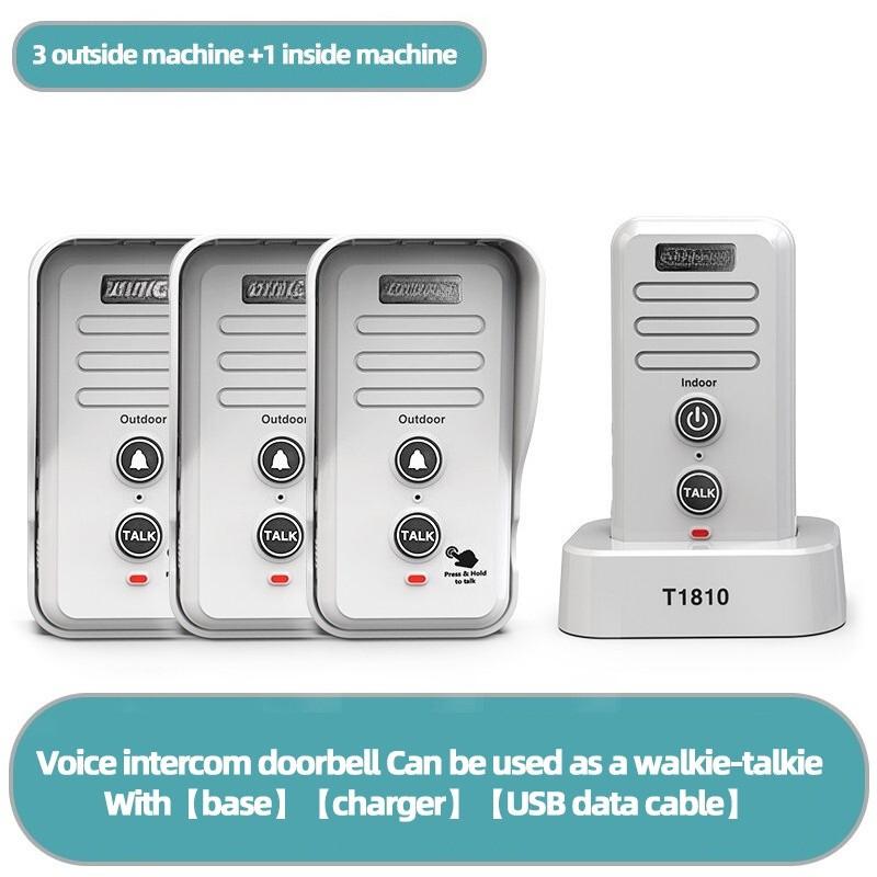 1-2 Mile Range 3 Volume Levels Rechargeable Voice Intercom Doorbell Wireless Doorbells Waterproof Electronic Intercom System