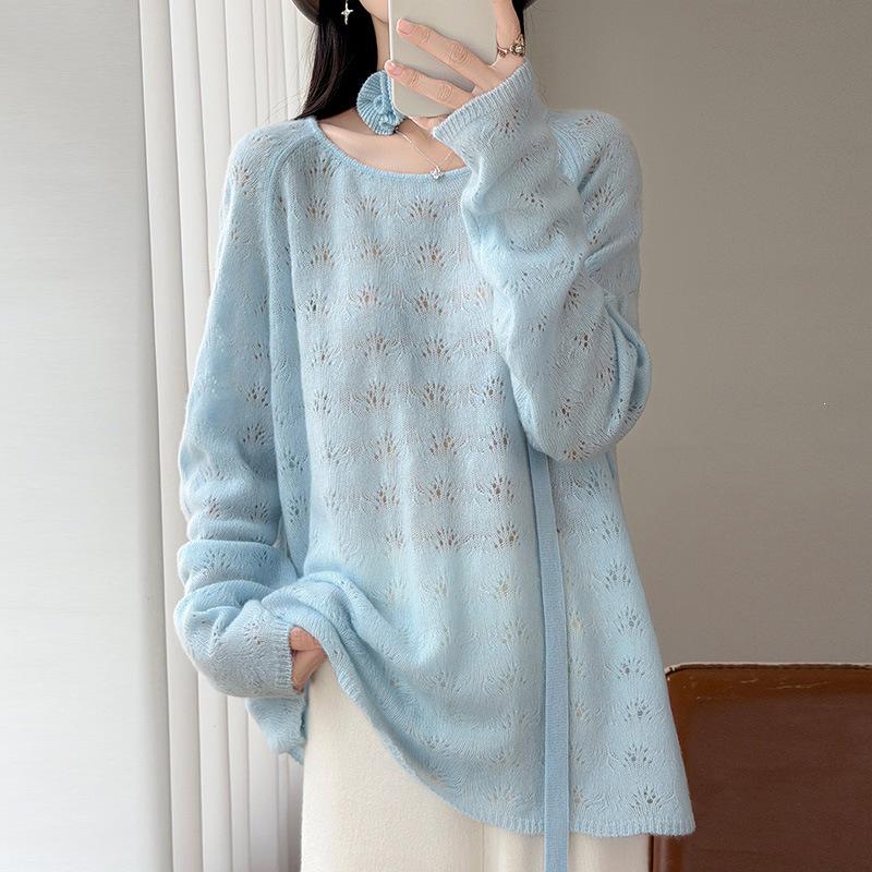 2026 Autumn/Winter Women's Pure Wool Loose Knit Sweater with Ribbon Detailing