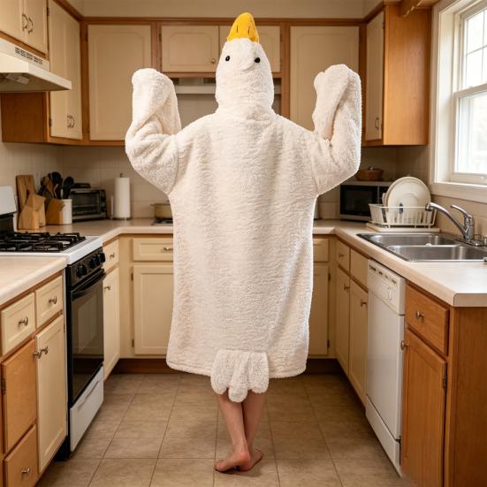 Lustiges Gänse-Enten-Kostüm für Kinder Erwachsene, Kapuzen-Tier-Einteiler Pyjama, Weiche Plüsch Tragbare Decke, Halloween Cosplay