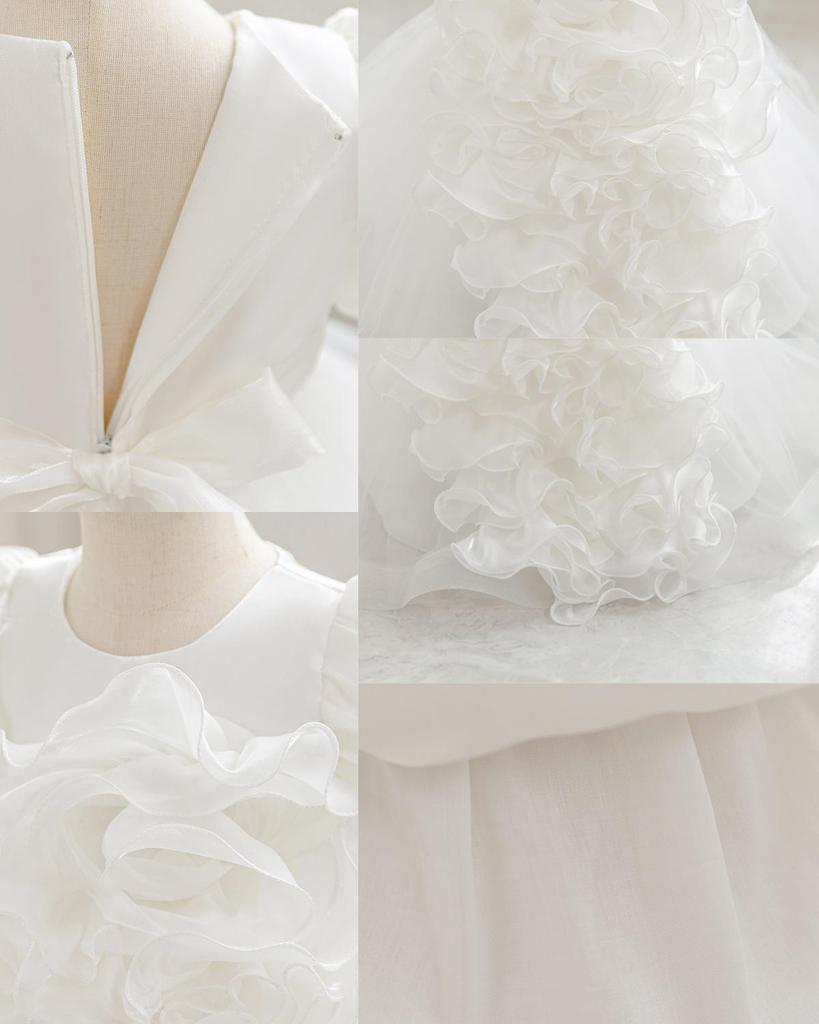 Girls' 3D Flower Princess Dress: First Birthday Puff Sleeves and Puffy Skirt