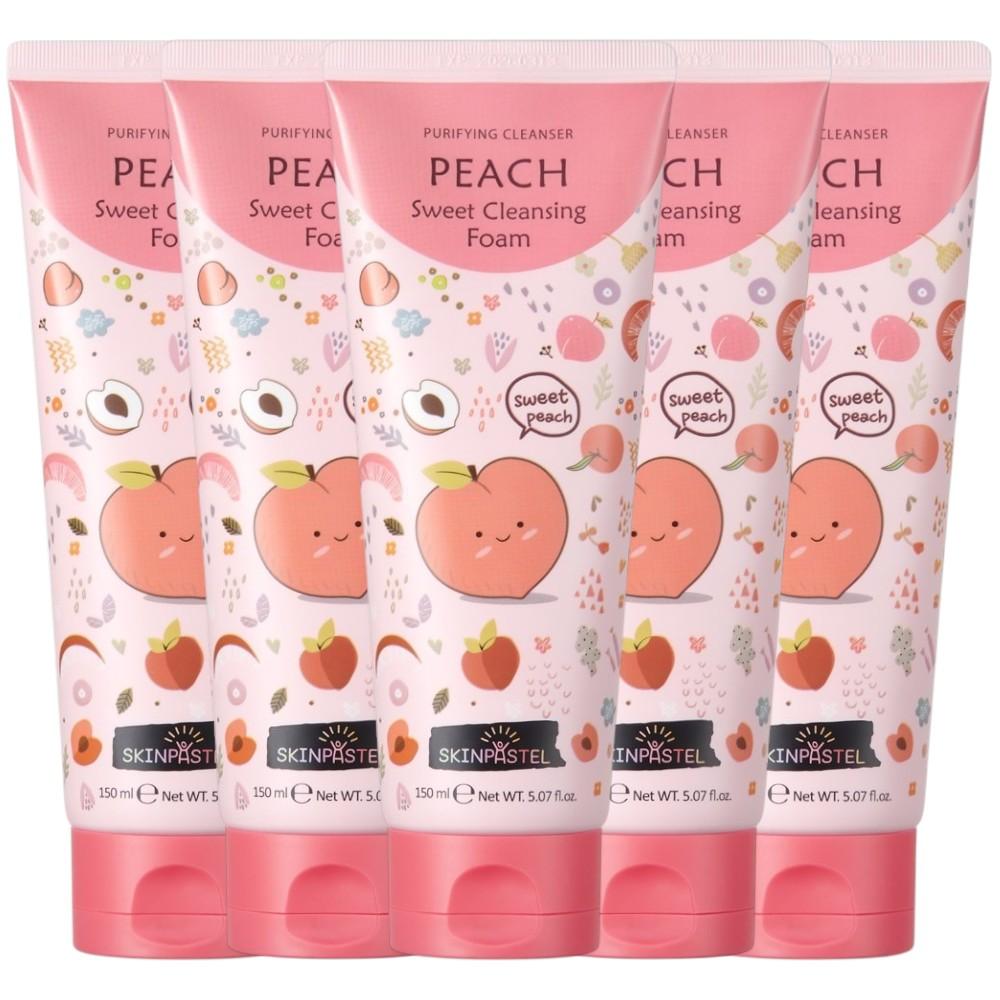 SkinPastel Peach Sweet Foam Cleansing [Bulk Pack of 5] - Vitalizing & Pore Refining Facial Cleanser 150ml x 5pcs