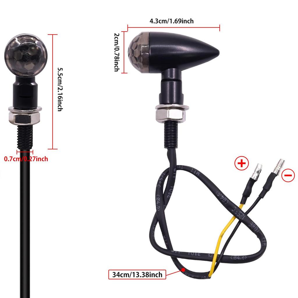 Aoling Motorcycle Turn Signal LED Bullet Type Motorcycle Turn Signal 12V High Brightness Motorcycle Turn Signal Small Smoke Lens Aluminum Alloy Fixed