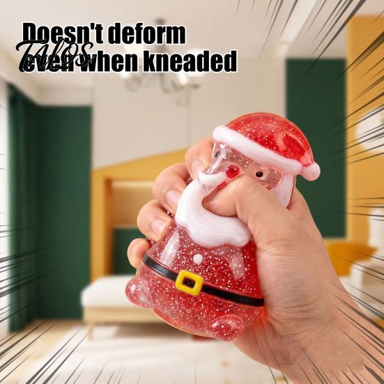 Office Desk Decompression Gadgets Santa Claus Squeeze Toy, Slow Rising Maltose Stress Relief Fidget with Creative Figures Glitter, Soft TPR Christmas