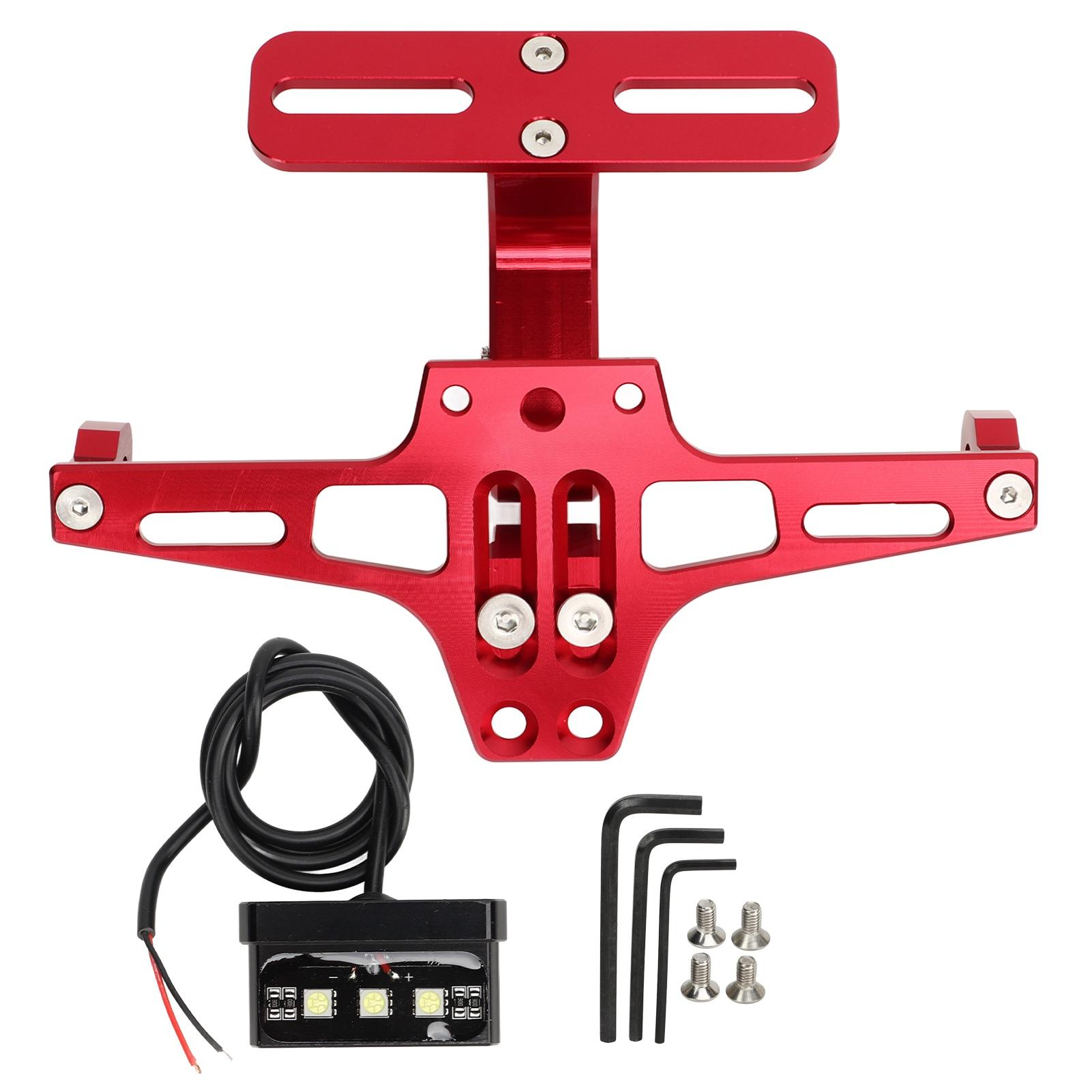 

Motorcycle License Plate Mount Adjustable License Plate Holder with Taillight Red
