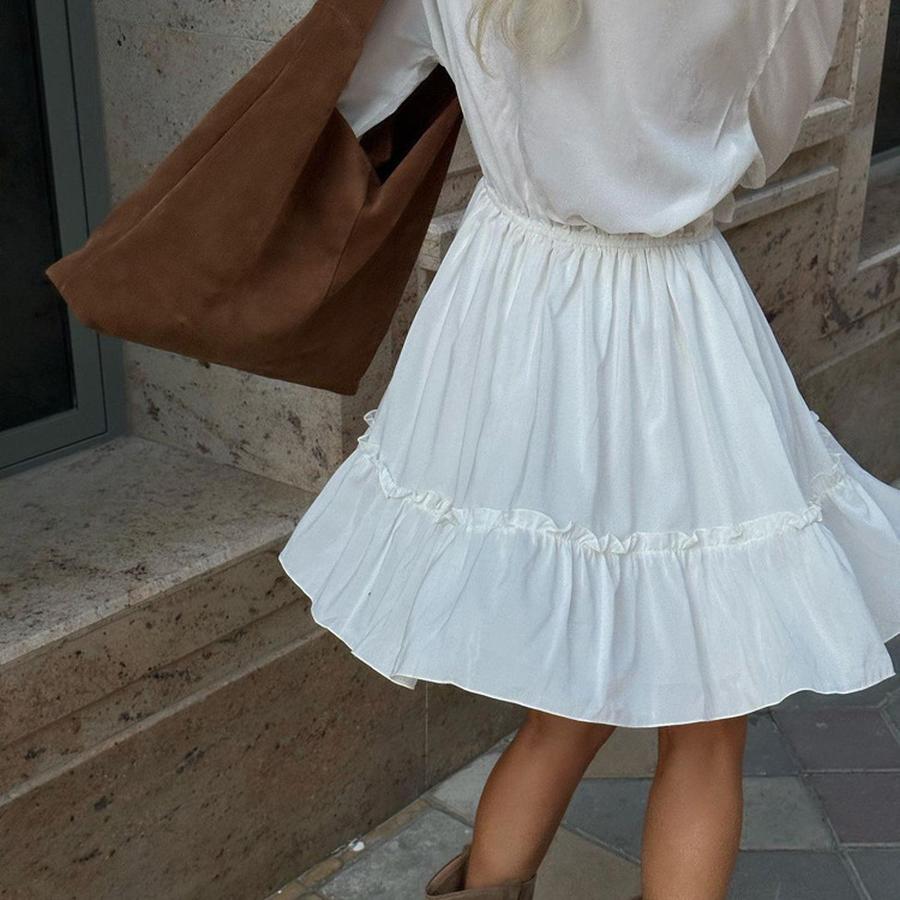 New Fashion V-Neck Ruffled Sleeve Volante Sleeve White Dress Spring Women's Design Sense Puff Skirt