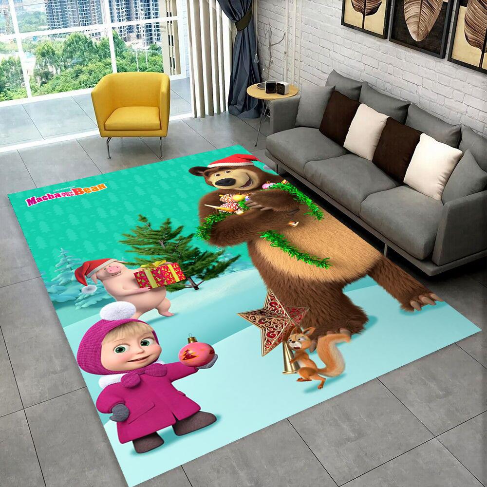 3D M-Masha Cartoon B-Bear Christmas Area Rug,Carpet Rug for Living Room Bedroom Sofa Doormat Decoration, Kids Non-slip Floor Mat