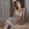 Sweet Embroidered Lace Plus Chest Pad Deep V Seduction Satin Nightdress Robe Women's Home Set