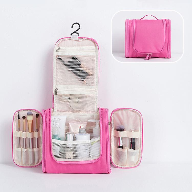 Pure Color Multi Compartment Pockets Oxford Cloth Wash Toiletry Bag Travel Portable For Toothbrush Storage