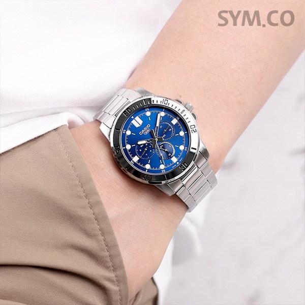 Casio Pánské ležérní multifunkční denní datum kovové hodinky 1374 modré