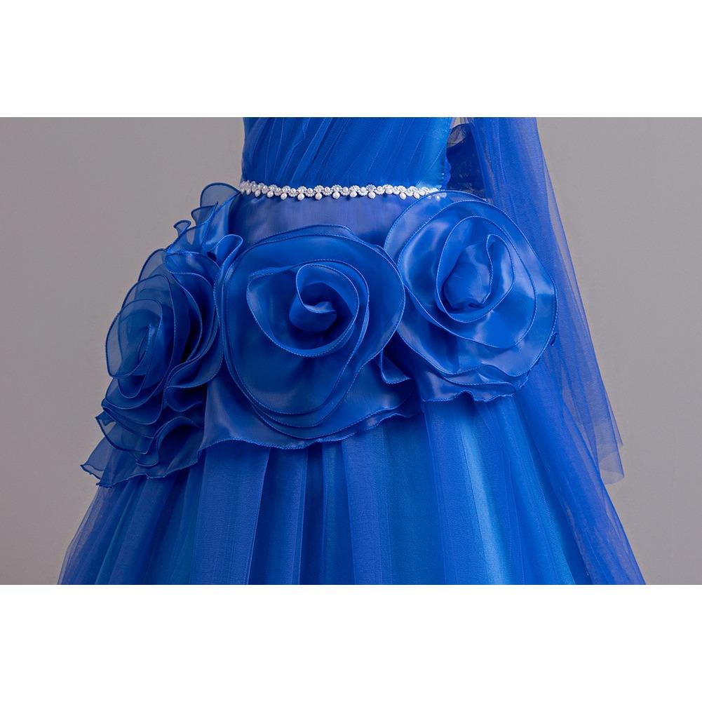 Middle and Large Children's Dress Long Large Flower Department Asymmetric Princess Dress Host Piano Performance Dress 932 Girl's Favourite Dress