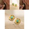 Elegant Rectangular Earrings Womens Gold Plated Geometric Natural Stone Studs