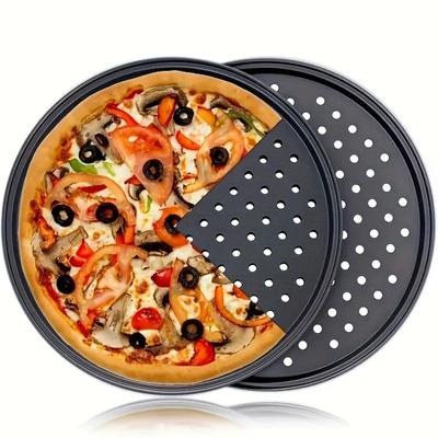 12Inch Carbon Steel Perforated Pizza Pan with Holes Oven-Safe Baking Sheet Grill Tray for Cheese Roasting Kitchen/Restaurant Use