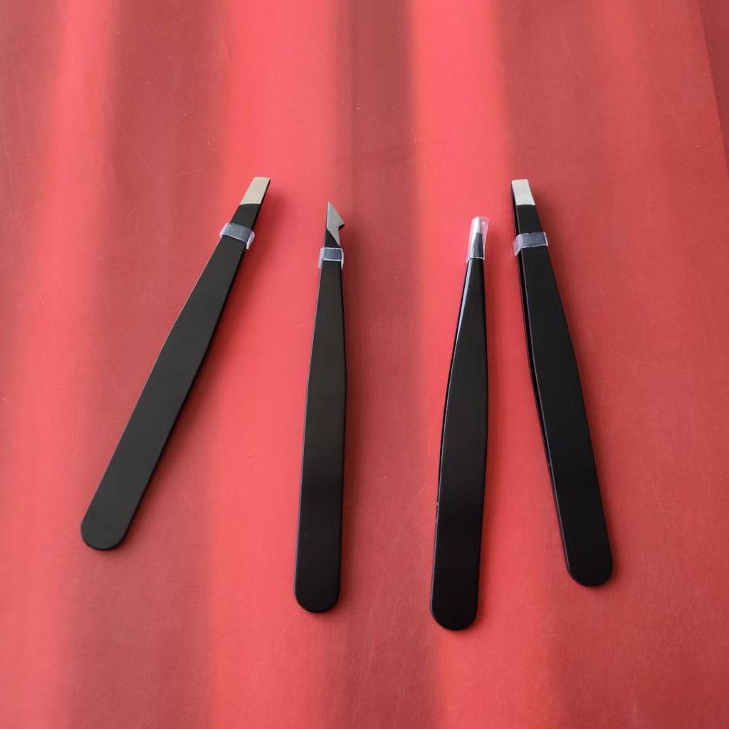 Stainless Steel 4-Piece Eyebrow and Eyelash Tweezers Set