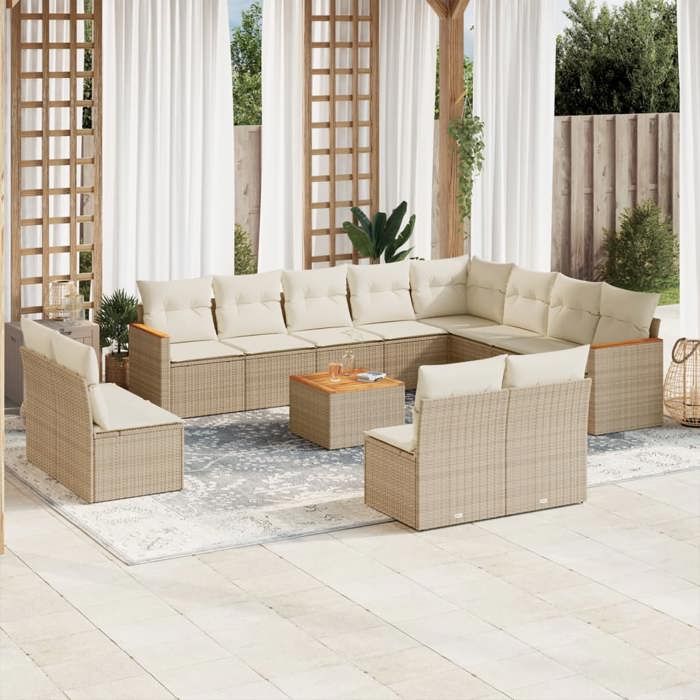 VidaXL Salon de Jardin avec Coussins 13 pcs, Canapés de Terrasse, Ensemble de Meubles de Patio, Mobilier d'Extérieur, Beige 3258880