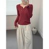 V-neck gentle wind knitted small cardigan top, female slim body, pit strip texture, versatile outside and thin inside