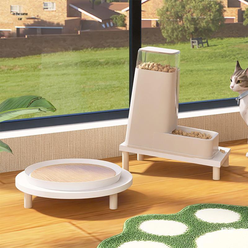 Automatic Adjustable Height Cat Feeder Bowl Stand with Neck Protection