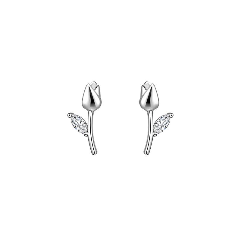 Light Luxury Tulip Stud Earrings for Women Tiny Crystal Flower Earrings Simple Summer Daily Commute Jewelry