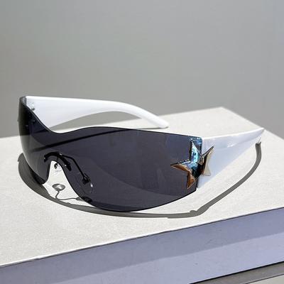Vintage Punk Brand Designer Rimless Sunglasses Women Star Sun Glasses For Men Uv400 Sport Goggles One Piece Trending Shades