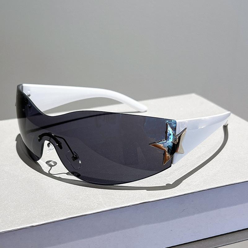 Vintage Punk Brand Designer Rimless Sunglasses Women Star Sun Glasses For Men Uv400 Sport Goggles One Piece Trending Shades
