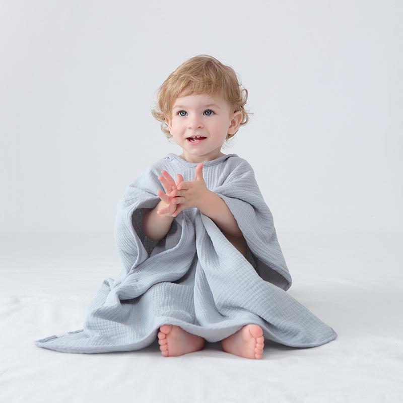 Children's Cotton Gauze Hooded Poncho Bath Towel - Absorbent Wearable Swim Wrap